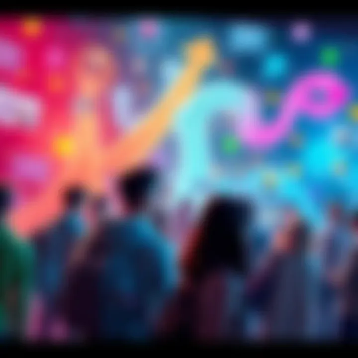 A vibrant scene showcasing people engaging in interactive storytelling, with colorful graphics illustrating different narrative paths and choices, inviting viewers into the adventure.