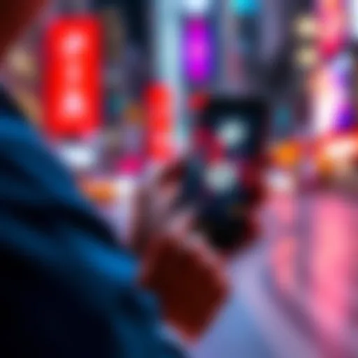 A person using a smartphone to send money internationally with USDC and USDT, showing digital currency symbols on the screen