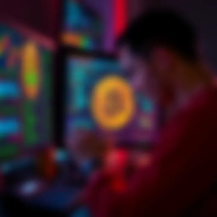 Individual analyzing data on a computer related to Bitcoin and Satoshi Nakamoto