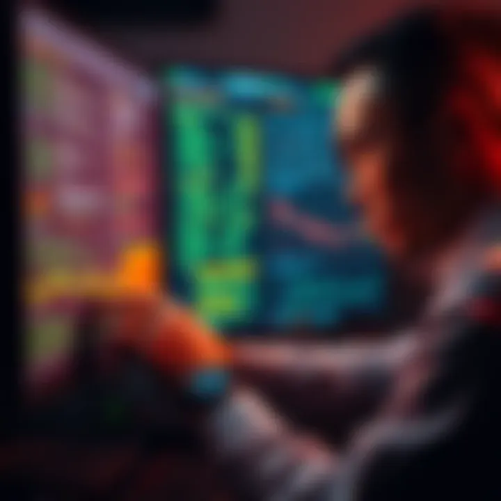 A person analyzing data on a computer screen while looking at blockchain transactions and wallets.