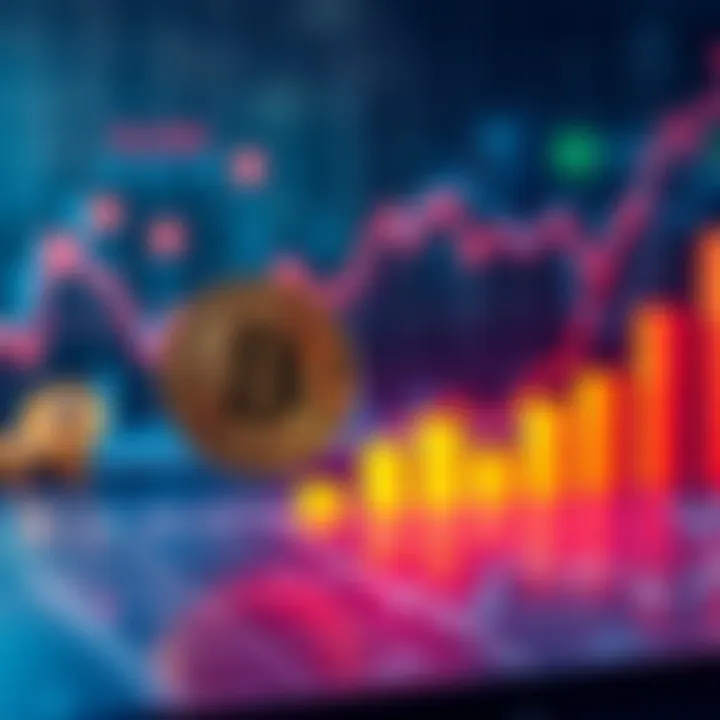 A chart comparing the long-term potential of cryptocurrencies and stocks, featuring Bitcoin and Ethereum prominently, with symbols representing memecoins in the background.