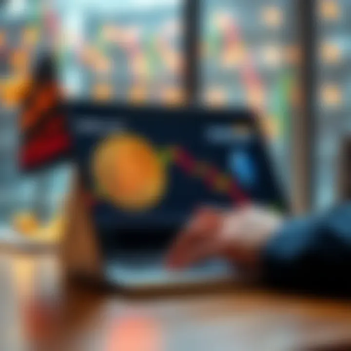 Investing in Bitcoin and Ethereum A person analyzing cryptocurrency charts on a laptop with Bitcoin and Ethereum logos visible on the screen.