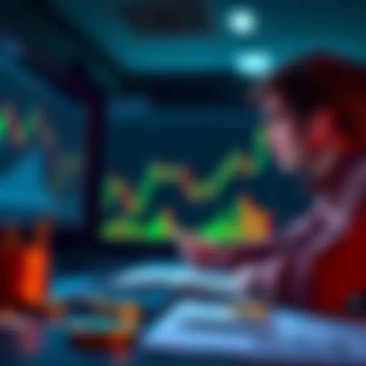 A person analyzing cryptocurrency charts and planning to invest in XRP and ChainLink during a market downturn.