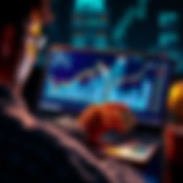A person analyzing cryptocurrency options with a laptop and charts showing growth