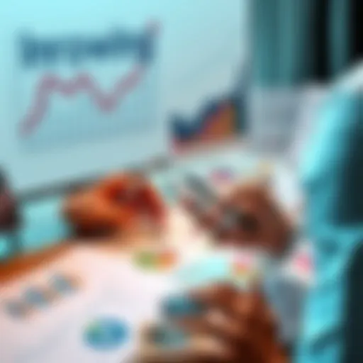 A person analyzing investment charts and strategies, with financial graphs and documents spread out on a table.