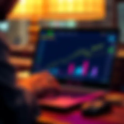 A person analyzing a chart on a laptop showing Algorand's growth alongside other cryptocurrencies