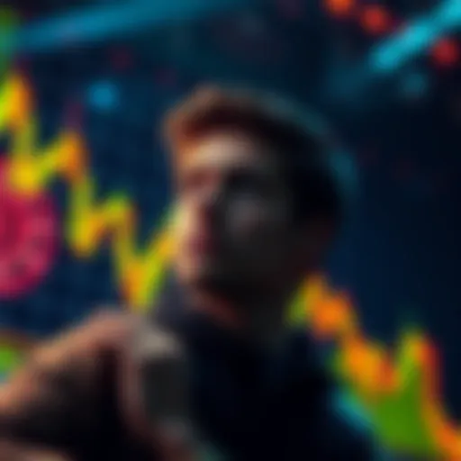 A person contemplating whether to invest in digital assets or withdraw during a bear market, with a graph showing declining prices in the background.