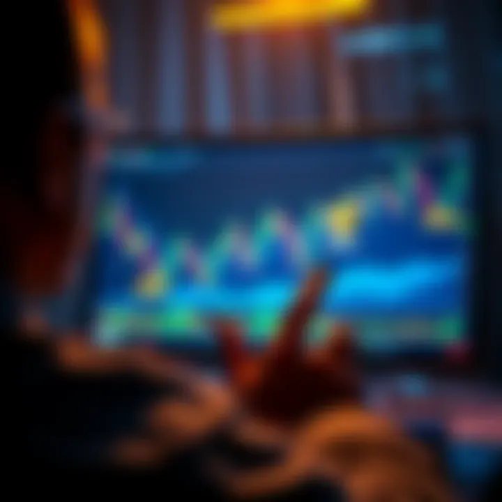 Investing in Cryptocurrencies A person analyzing cryptocurrency market charts with Bitcoin and Ethereum symbols on the screen