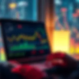 A person analyzing cryptocurrency trends on a laptop with graphs and charts on the screen