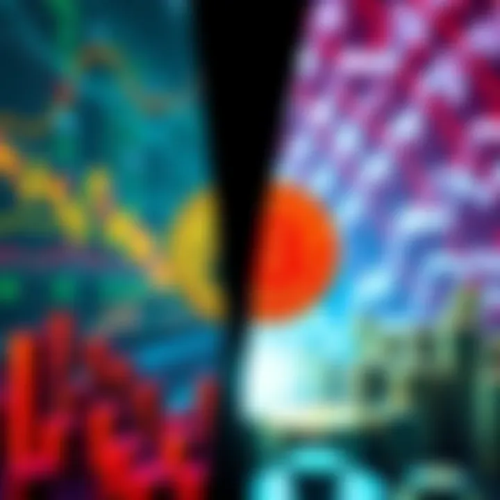 A split image showing traditional investment tools like stocks and bonds on one side, and tokenized digital assets like cryptocurrency icons on the other side.