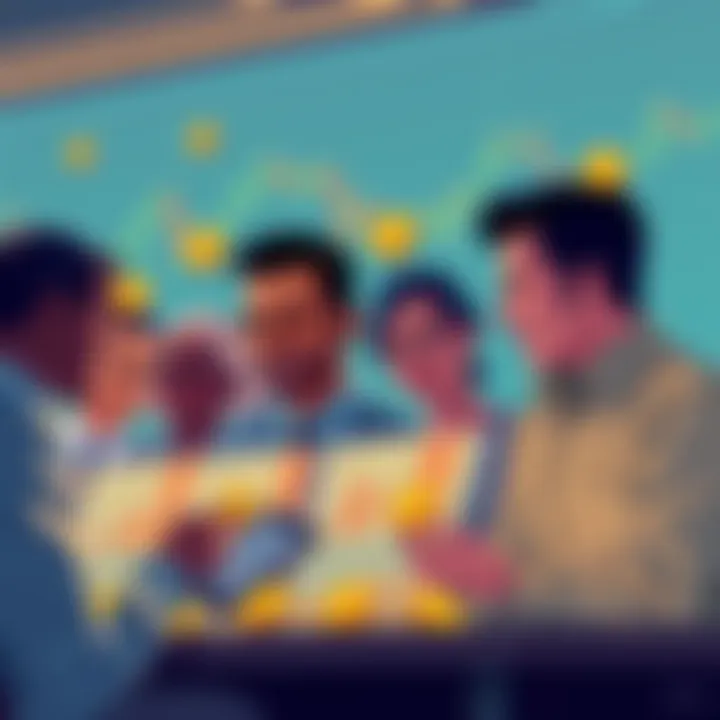 Illustration of a diverse group of people analyzing stock charts with tokens representing shares, symbolizing international investment in U.S. securities.