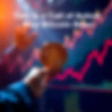 A person holding a Bitcoin symbol with excitement, looking at a digital graph showing upward trends, symbolizing investment opportunities in cryptocurrency.