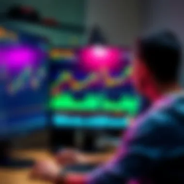 A person looking at a computer screen showing charts of Bitcoin and altcoins during a bear market