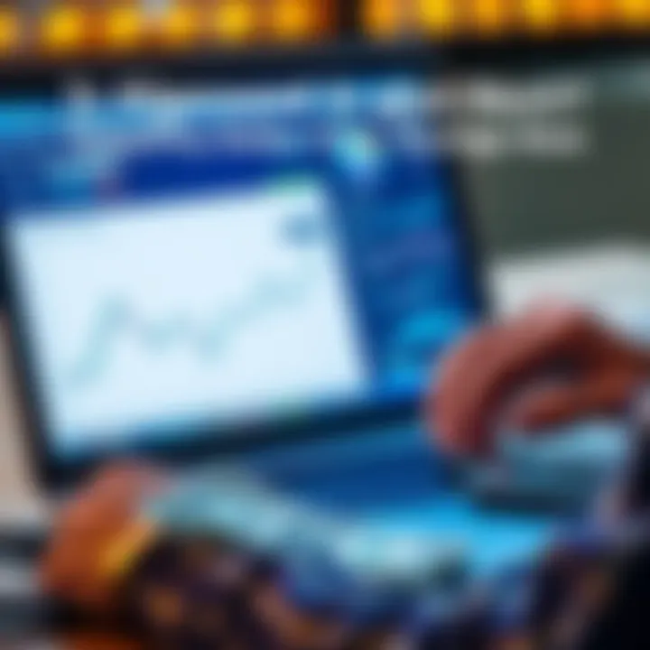 A person analyzing Algorand investment charts on a laptop with dollar bills and a calculator nearby