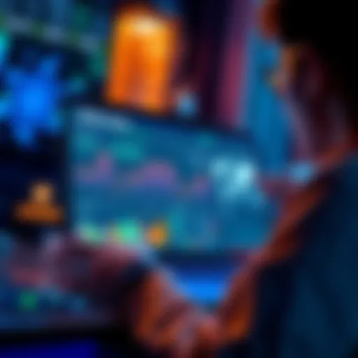 A person analyzing Atom investment options on a laptop with financial charts and graphs on screen