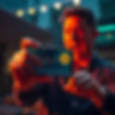 Person holding a smartphone showing Bitcoin prices with excited expression