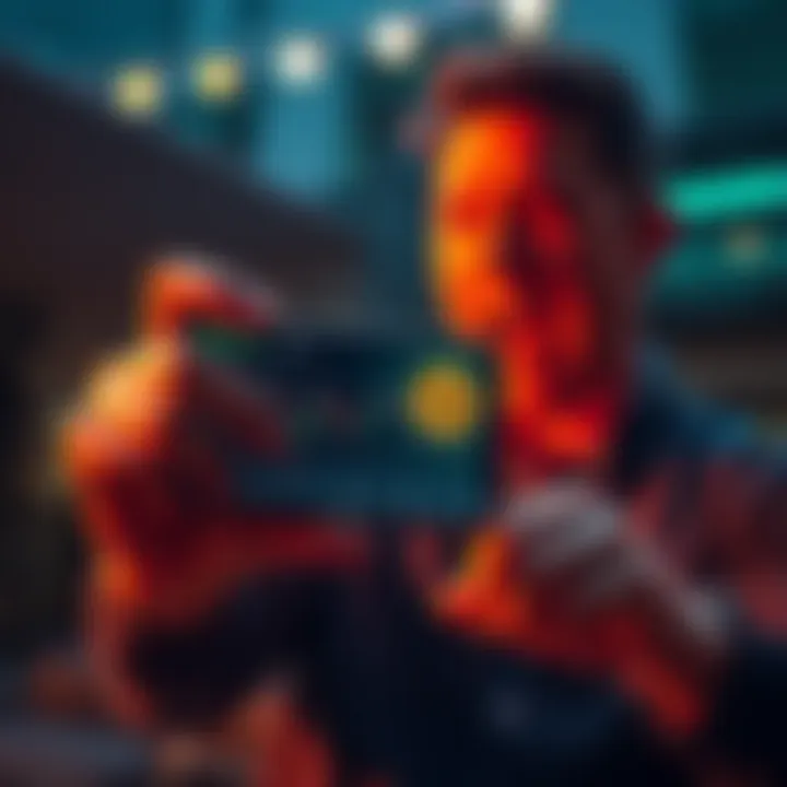 Person holding a smartphone showing Bitcoin prices with excited expression