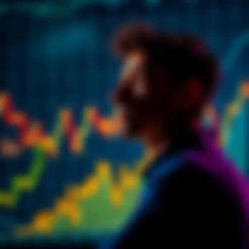 A person contemplating Bitcoin investment options with a graph showing trends in BTC prices in the background
