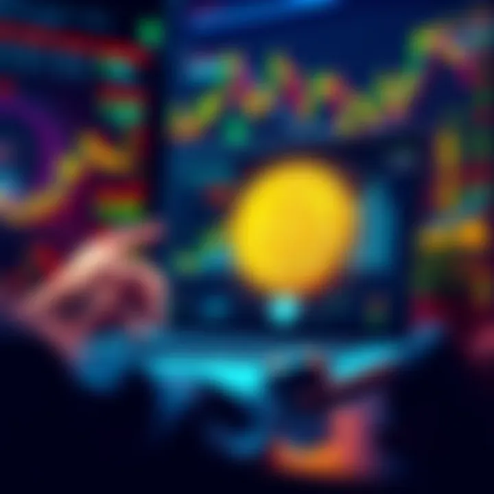 A person analyzing Bitcoin trends on a laptop surrounded by financial graphs and charts