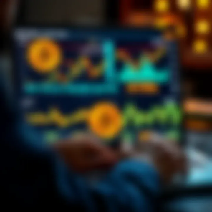 A person analyzing Bitcoin investments with charts and graphs on a laptop screen, highlighting transaction amounts and UTXO management.