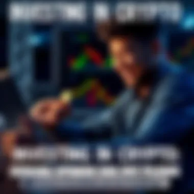 Investing in Crypto A person looking at cryptocurrency charts on a laptop, smiling while holding coins in hand