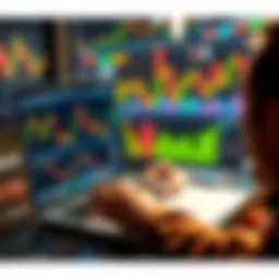 A person analyzing crypto market trends on a laptop with charts and graphs visible, contemplating investment decisions