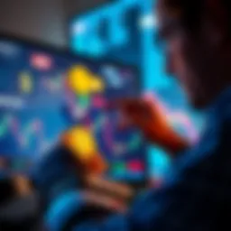 A person examining cryptocurrency charts with FET, ONDO, SUI, RNDR, and ARB symbols on a screen