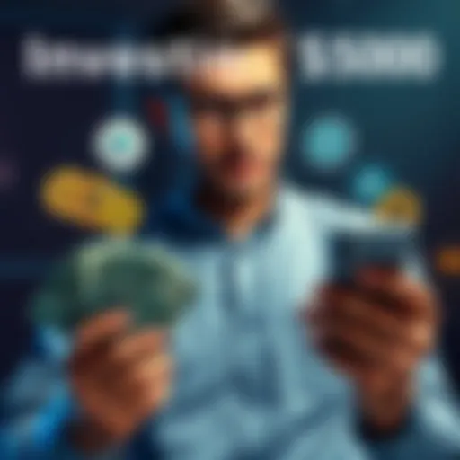 A person considering different cryptocurrencies like HBAR, LINK, ADA, and PEPE while holding cash and a smartphone