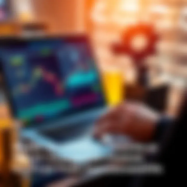 Investing in Cryptocurrencies Person analyzing cryptocurrency options on a laptop with charts and graphs displayed