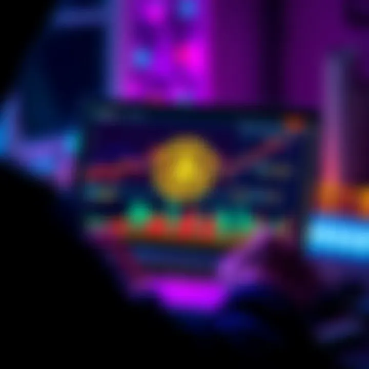 A person analyzing cryptocurrency trends on a laptop with Bitcoin and Ethereum symbols on the screen