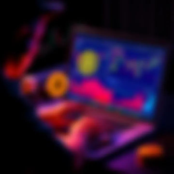 A person analyzing different cryptocurrency coins like XRP, HBAR, and XLM on a laptop with graphs and charts visible.