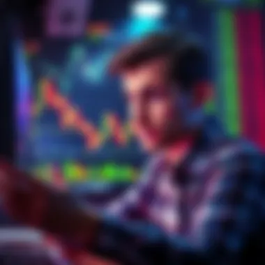 A person analyzing cryptocurrency charts with a confused expression, highlighting the disconnect between price and investment strategy.