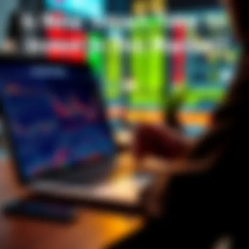 A person analyzing stock trends on a laptop with financial charts and graphs displayed, considering investment options.