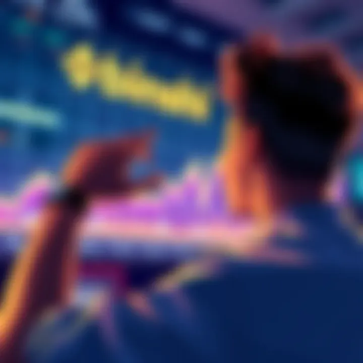 A person excitedly looking at a screen showing upward trends in cryptocurrency and the Binance logo.