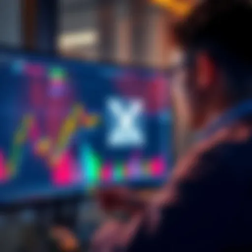 Person analyzing cryptocurrency charts with XRP logo on screen