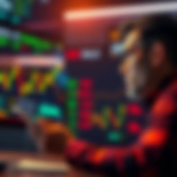 A person analyzing stock market trends while considering dollar-cost averaging and lump-sum investment options.