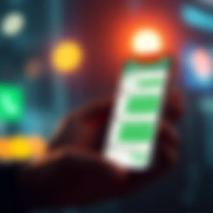 Investing through WhatsApp A smartphone displaying WhatsApp chat with investment options, showcasing a user making transactions easily