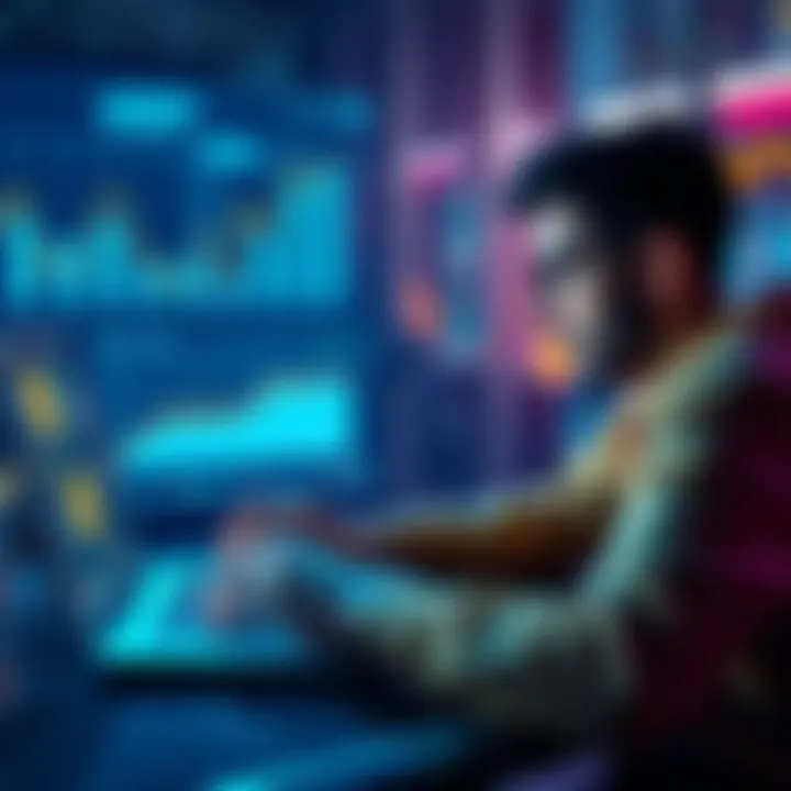 A person analyzing financial growth charts with a laptop showing USDT cryptocurrency