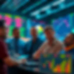 A group of traders analyzing XRP market trends and discussing strategies