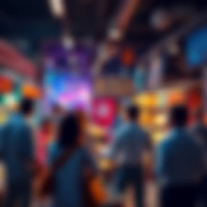 People discussing their top investment picks for high returns this month at a colorful market setting.