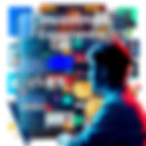 A collage of different investment options like stocks, ETFs, and cryptocurrencies with a person sharing their story online.