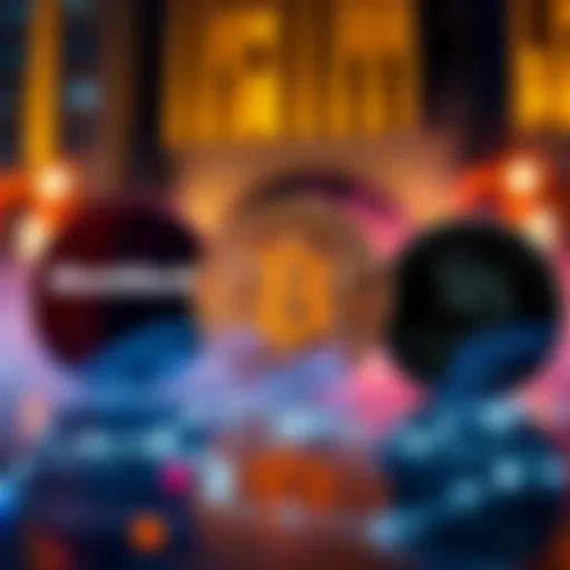 Logos of BlackRock, Goldman Sachs, and Morgan Stanley with Bitcoin symbol