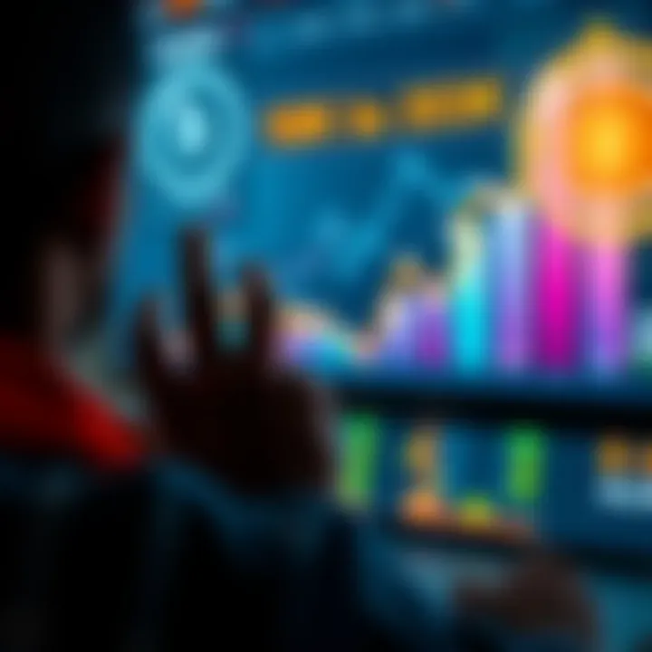 A person looking at a screen displaying rising cryptocurrency values, symbolizing the journey from a small investment to a larger amount in Kaspa.
