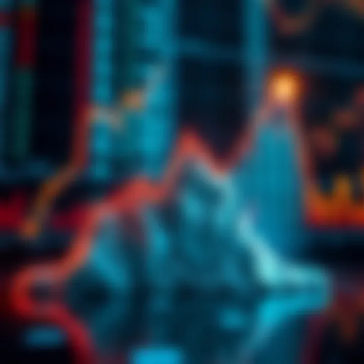 A graph showing a steep upward trend in investment value with a background of financial charts and currency symbols