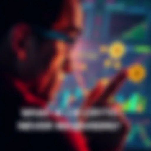 Individual looking at various investment charts and cryptocurrency symbols, weighing different strategies for financial planning