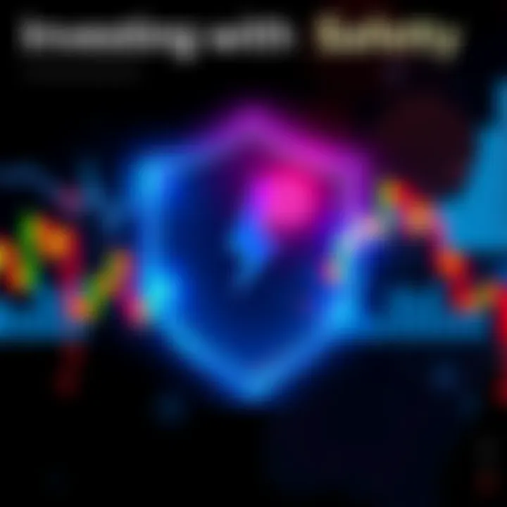 Investment product with loss protection A visual representation of an investment product logo symbolizing safety and loss protection, with financial graphs in the background showing fluctuating market trends.