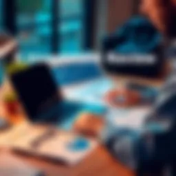 Investment Review A person analyzing investment charts and graphs with a laptop and financial documents on a table.