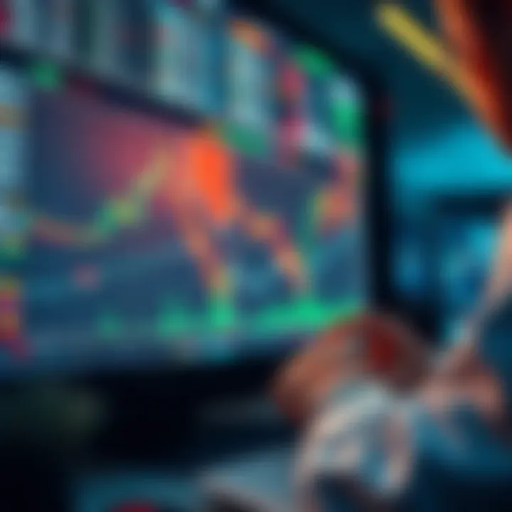 Investment Strategy in Rising Market A person analyzing stock market trends and dollar-cost averaging strategies on a computer screen, with financial charts and graphs in the background.