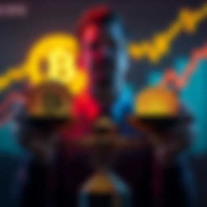 A person weighing two investment options for Bitcoin with a dollar sign and a chart showing growth in the background.