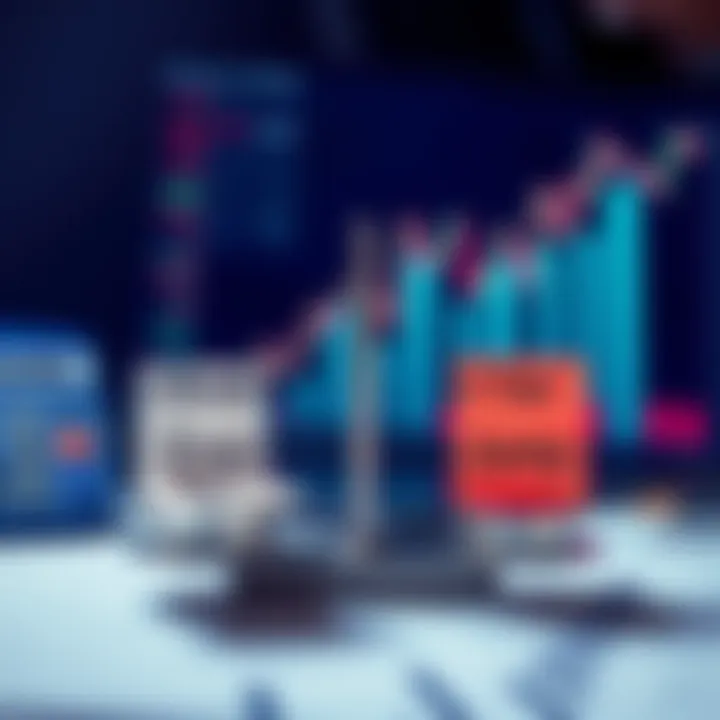 An investor weighing options between two financial milestones, one labeled Break Even and the other Tier Jump, with financial graphs and a calculator in the background.